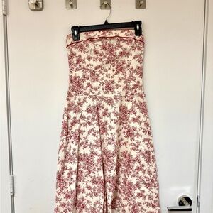 Teeze Me Cream Strapless Jumpsuit with Burgundy Floral Print